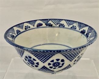 $20; Antique blue and white bowl, as is; 2 1/2 in. (H) x 5 1/4 in. (diameter, top)