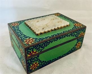$120; Enameled covered box with embellishment; 5 in. (H) x 4 in. (W) x 2 in. (depth)