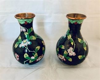 $80; Pair, cloisonné vases; 5 in. (H) x 4 in. (W)