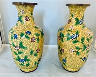 $95; Pair, cloisonné vases; 9 in. (H) x 4 1/2 in. (W)