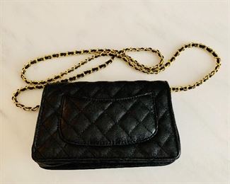 Detail; reverse; Quilted purse with chain,  5" H, 7.5" W