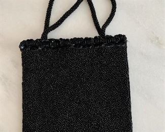 $20; Small black beaded evening bag, 6.5" H x 6" W 