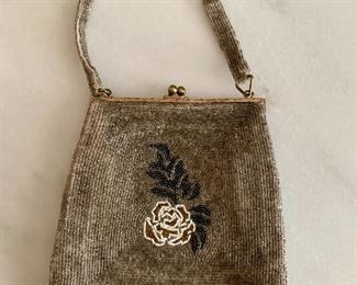 Detail; Vintage beaded handbag with rose
