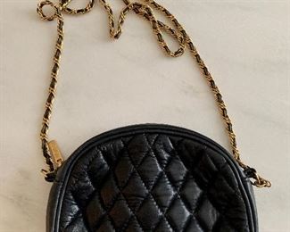 $20; Ann Taylor small black quilted bag with shoulder chain, 6" H x 7.5" W x 1.5" D