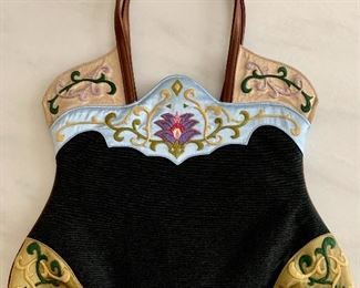 $25; Papillon embroidered handbag, 11" H x 13.5" W