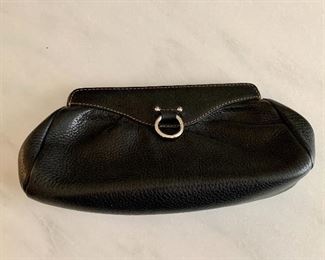 $20; Cole Haan black leather makeup bag with magnetic clasp, as is; 5" H x 10.5" W x 2.5" D