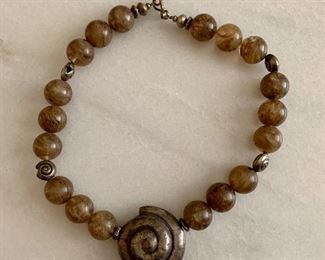 $30; Sterling silver and stone bead necklace, 16.5" long 
