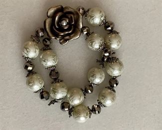 $12; Elastic bead bracelet with rose, elastic slightly stretched 