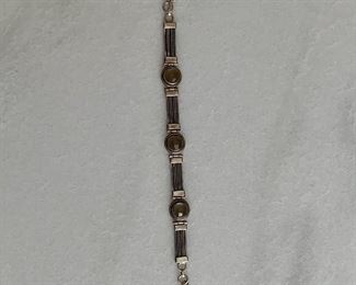 $30; Sterling silver chain and faceted stone bracelet; 7.25" smallest size, adjustable length