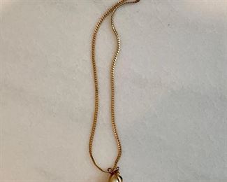 $10; Gold tone pendant necklace; 15.25" chain length with 1" pendant drop