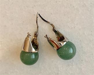 $20; Sterling silver and green bead earrings, 0.75" long