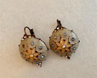 $15; Metal and enamel earrings with rhinestones; 1" x 0.75"