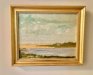 $525; Original painting by Ross Merrill ; American, 1943-2010; “Tom’s Cove” oil on panel; 13.5" H x 17" W