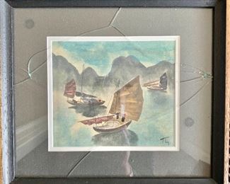 $95;  Watercolor, broken glass (as is) 10.5" H x 12" W