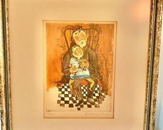 $240;  Boulanger etching #2, “Mother and Child”; pencil signed litho; 19" H x 16" W