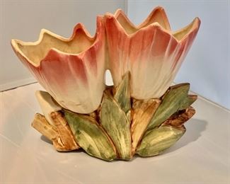 $30; McCoy Vase #4, pink tulips; 6.5" H x 8" W