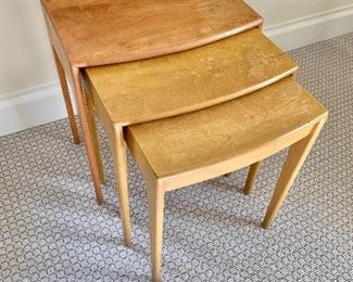 $150; Heywood Wakefield Nesting tables, some wear (as is). Largest is 24" H x 21" W x 15" D 