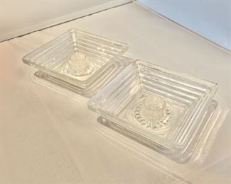 $15; Pair of square glass candleholders; 1.5" H x 4.5" x 4.5"