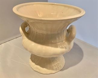 $20; Haeger white ceramic urn vase; small chips (as is); 7.75" H x 8" diameter 