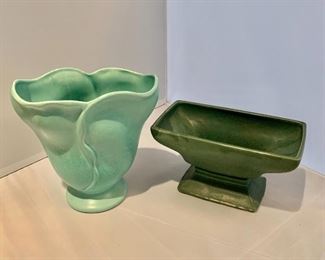$20; Stangl green vase (left): 7" H x 7.5" W x 4.5" D; McCoy vase (right) priced separately