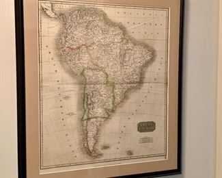 $50; Framed map of South America, 35" H x 26" W