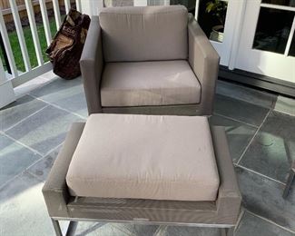 $495; Crate and Barrel "Dune" Mesh Outdoor Chair with Ottoman; Sunbrella cushions; Retail $1200; Width: 31.5"; Depth: 32"; Height: 31.25"
