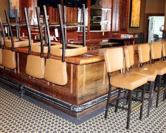 Solid Wood L-Shape Bar 15ft x 18ft Long, 35in Wide x 42in Tall With Steel Pipe Foot Rest