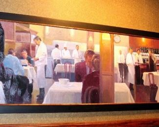 Framed Canvas Print Depicting Restaurant And Bar Scene, 42in x 120in