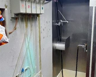 All Southern Fabricators Stainless Steel Double Faucet Wash Station With Hose And Liquid Dispensers