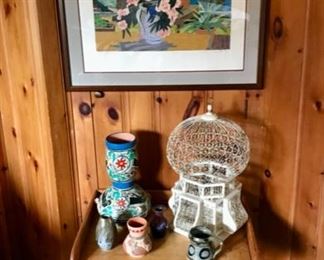 Artwork, Pottery, and Leather Pillow