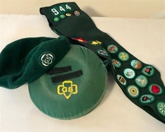 Vintage Girl Scout Canteen, Sash, and Beanie