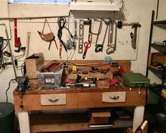 Tool Bench, B + D Jig Saw, Tool Sharp Drill, Die Hard Battery Charger, Soldering Gun, and more... 