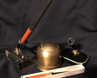 1920’s PARKER Lucky Curve Lady Duofold Ink Pen w/stand, lid, extra desk taper & ink well.