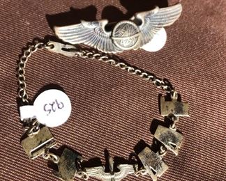 USAF Sterling Silver Wings & Sterling Silver Sweetheart Bracelet.