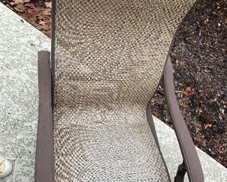 17. Patio set with faux stone top.  2 chairs are spinners and 2 have four legs.  Some wear to the material, but no holes or tears.  Looks great.  $195