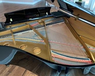 19. Samick Baby Grand Piano in a nice bright lacquered black.  It comes with a player module on the bottom for self-playing, however it is certainly out of date.  Works fine, but it runs on 3 3/4" disks.  Some disks included.  It's a great size, at 5'1".  Korean Made.  SG-155  We recommend Jackson Pianos for moving pianos.  $3200