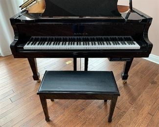 19. Samick Baby Grand Piano in a nice bright lacquered black.  It comes with a player module on the bottom for self-playing, however it is certainly out of date.  Works fine, but it runs on 3 3/4" disks.  Some disks included.  It's a great size, at 5'1".  Korean Made.  SG-155  We recommend Jackson Pianos for moving pianos.  $3200