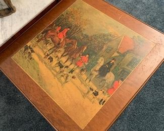 Foldable table with hunting scene