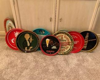 Vintage beer trays including Budweiser, Coors, schlitz, and many more