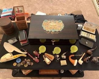 Humidors, pipes, cigar lighters, cigar clippers