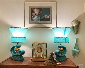 Mid century table lamps and LeCoultre Atmos clock