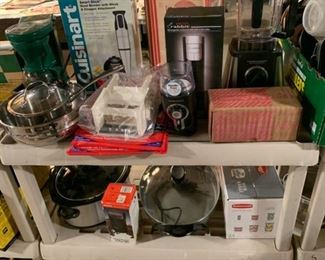 Wolfgang puck commercial blender, Hamilton Beach coffee grinder, Cuisinart chopper, electric rabbit corkscrew, crockpot, frypan, Rubbermaid Tupperware, Food dehydrator