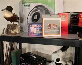 Roomba I robot, remote thermometer, driveway patrol, LG video to disk, microscope