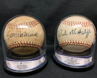 Connie Mack single signed JSA Cert. Y45633. Dick McAuliffe single signed JSA Cert. #Y40412