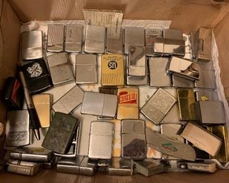 One of many boxes of lighters. Ronson, Zippo, Nimrod, Mioj, etc.