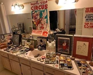 Circus posters, ladies compacts, mirrors