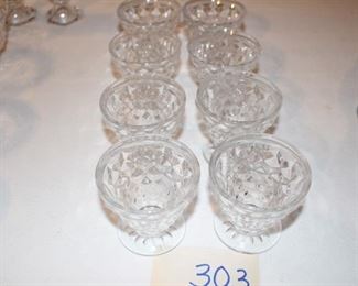 303 - Eight footed short glasses Now $20.  Was $32. Fostoria American