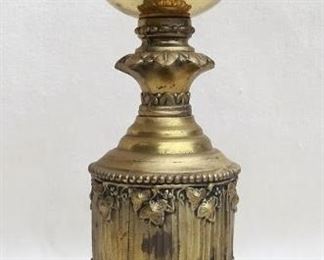 $60 Mantel ornament, ornate brass-finished metal, originally had green felt on the bottom.  H: 14" |  base diameter: 5" [Bin 43] 