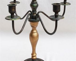 $50 Candelabra for 5 candles (center & 4 branches), dark metal & gilded wood.  W: 14" | H: 14" [Props]