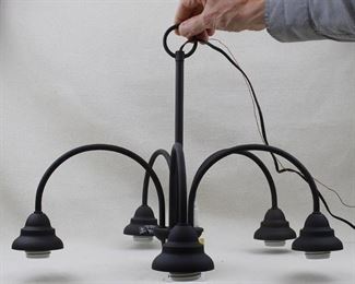 $75 Hanging chandelier, black wrought iron style, 5 lights, for standard bulbs. Kichler, new, globes not included.  W: 19" | H: 16" [Bin 37] 